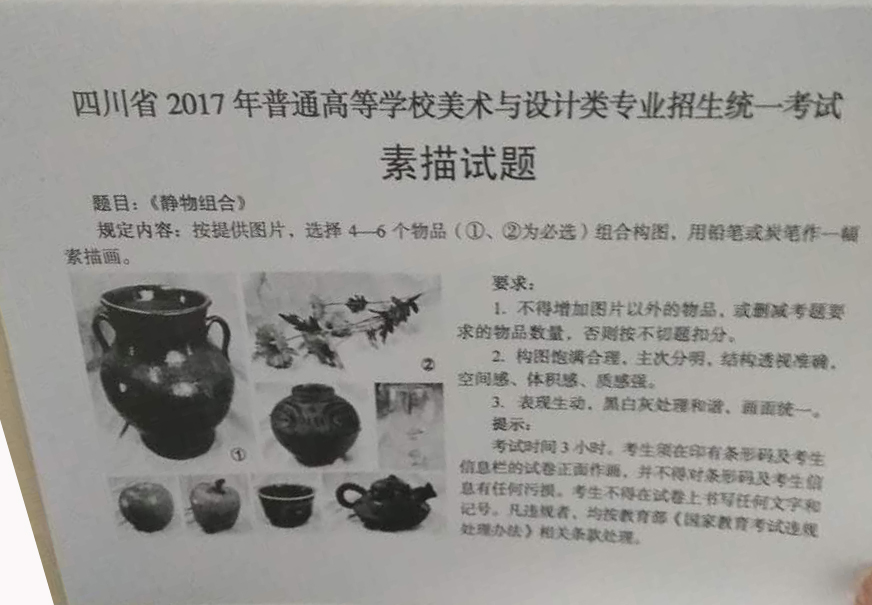 2017年四川美術聯考素描統一考試題目《靜物組合》