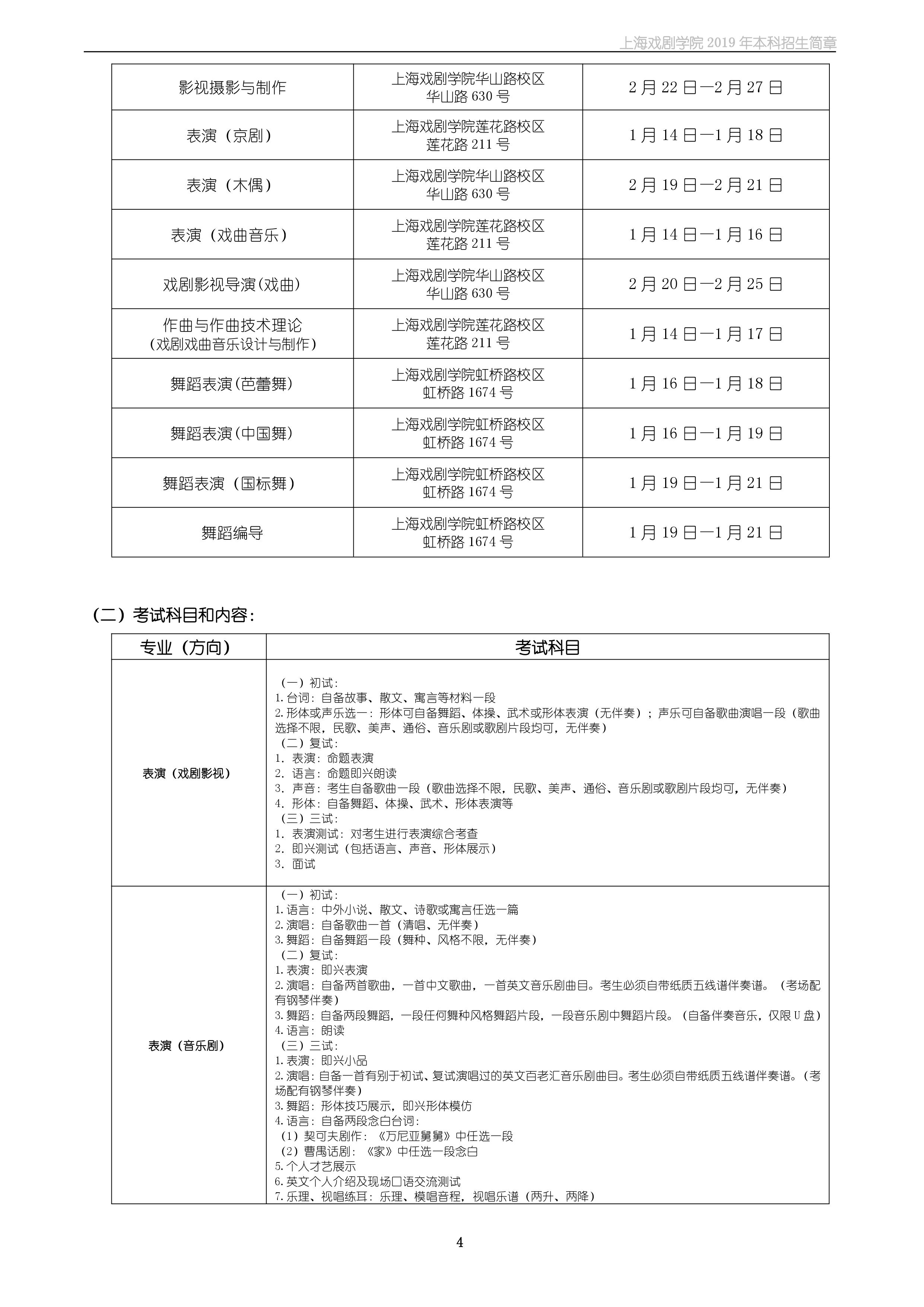 上海戲劇學院2019年本科招生簡章