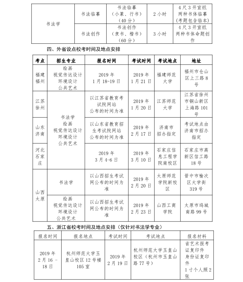 杭州師范大學2019年美術學院招生簡章 校考部分