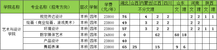 武漢工商學(xué)院2019年藝術(shù)類分省招生計劃