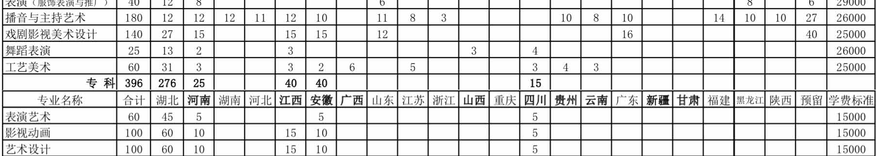 武漢設計工程學院2019年藝術類分省招生計劃