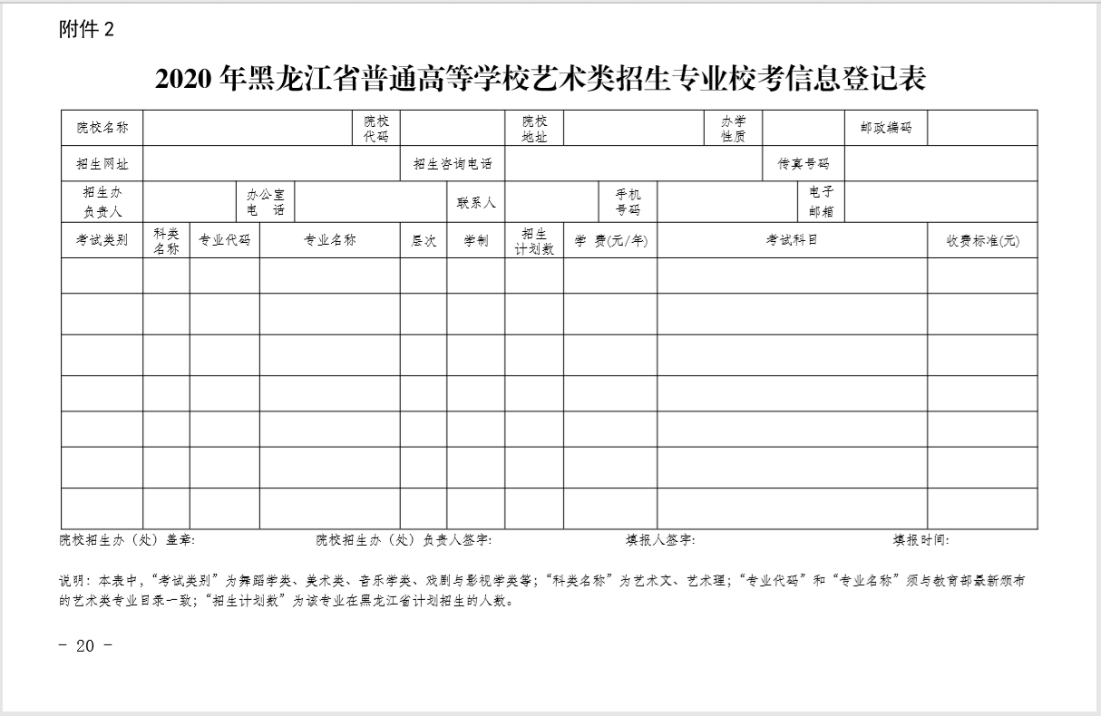 2020年黑龍江省藝術類招生實施辦法