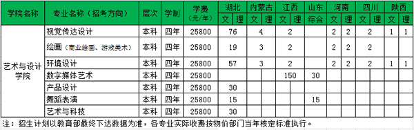 武漢工商學院2020年藝術類本科招生計劃