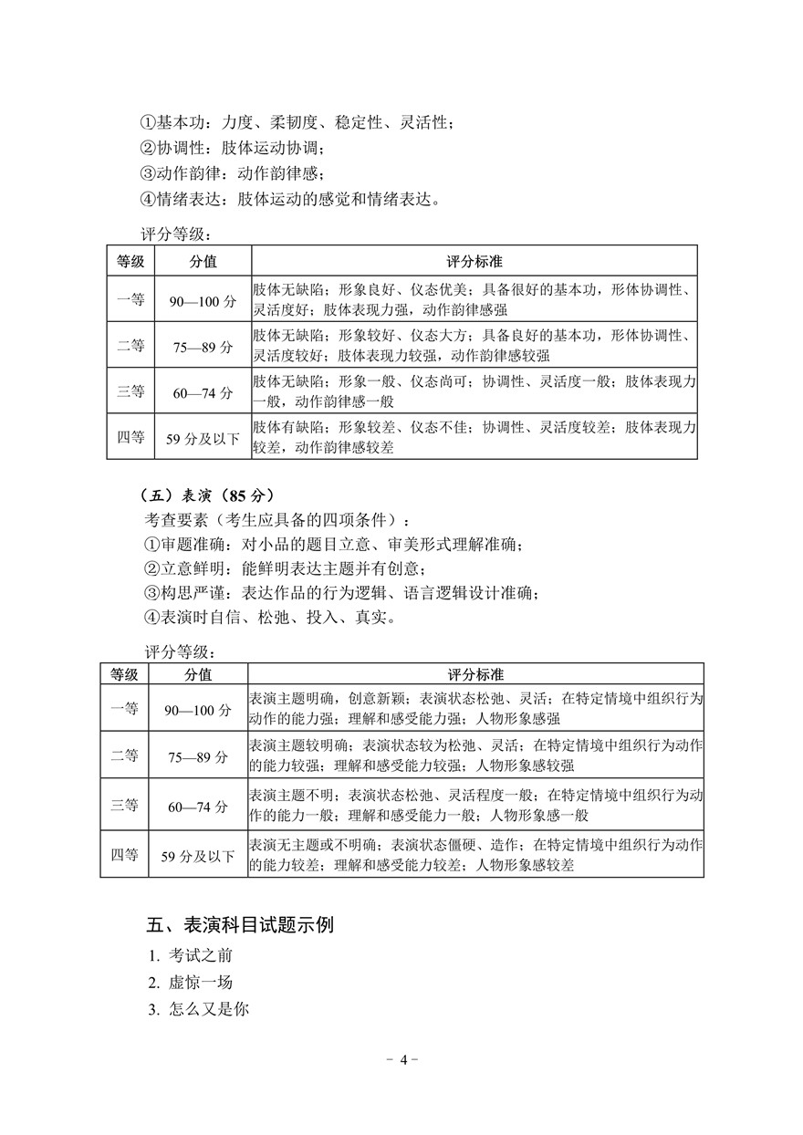 2021年湖北省表演專業統考考試大綱