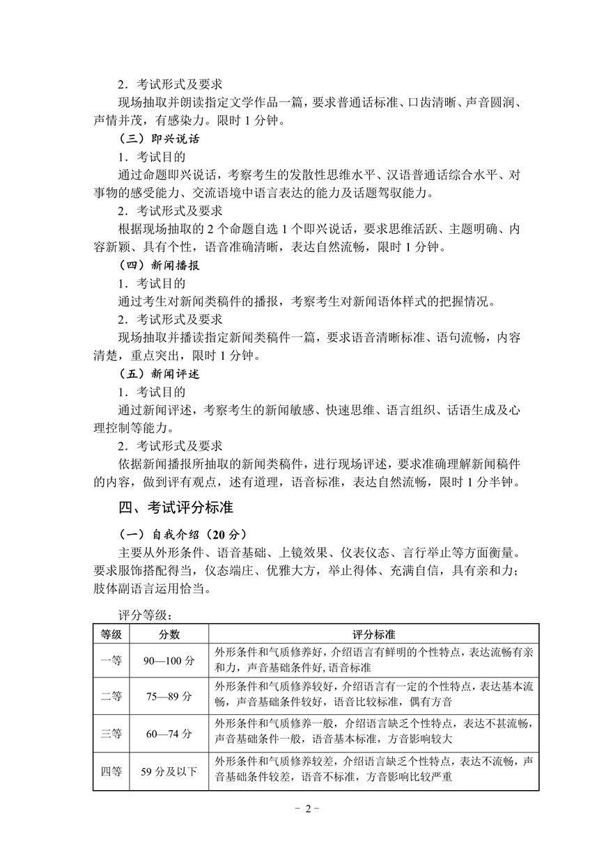 2021年湖北省播音主持專業(yè)統(tǒng)考考試大綱